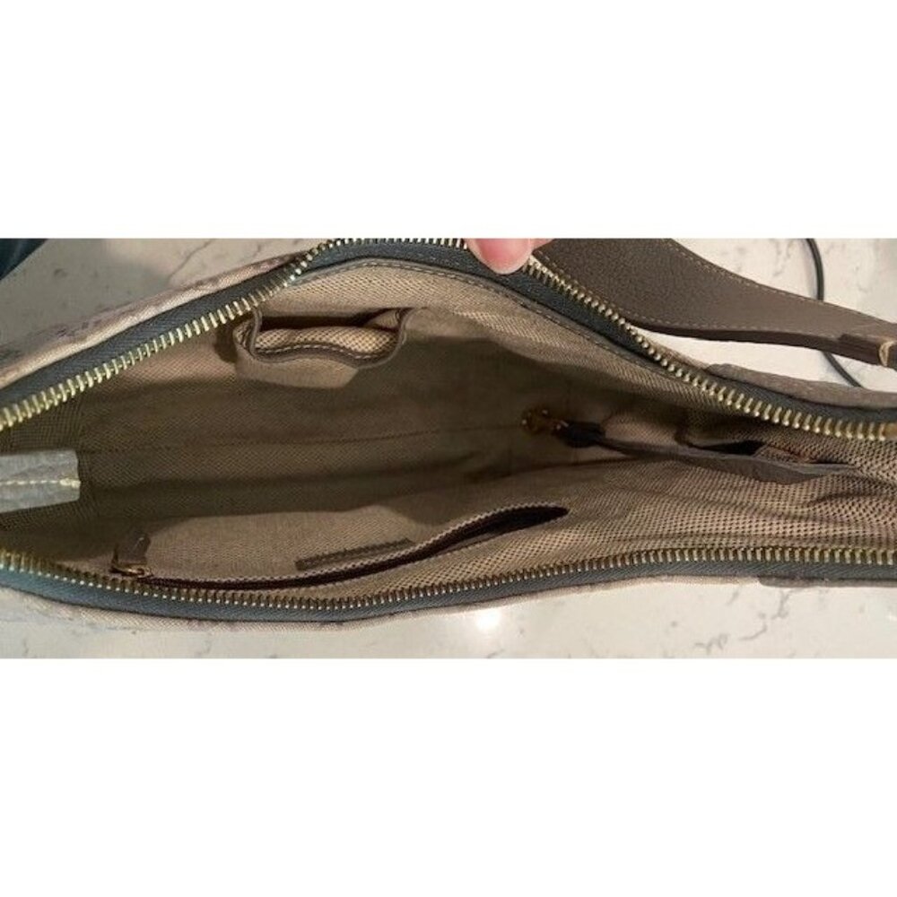 DOONEY AND BOURKE Textured Fabric Taupe/Grey Shoulder Purse Zipper Top - Picture 5 of 8